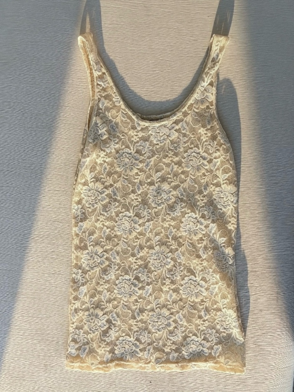 Vintage BKE Cream Sheer Floral Lace Tank Top Made in Canada Y2K